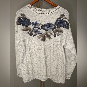 Cottage Core Floral Cable Knit Sweater Vintage